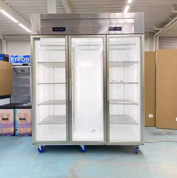 Commercial Vertical Meat Display Cabinet Glass Door Triple Bars Hanging Design Refrigeration Equipment Safe Fresh Meat Manual