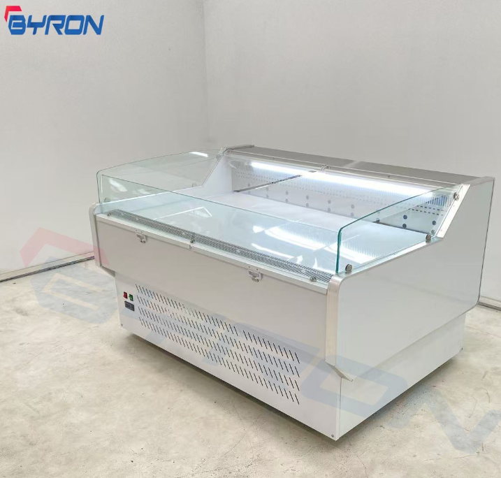 Commercial Refrigerator Meat Display Counter Over Glass Door Fridge Self Service Display Freezer Cooked Food Display