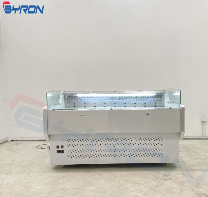 Commercial Refrigerator Meat Display Counter Over Glass Door Fridge Self Service Display Freezer Cooked Food Display