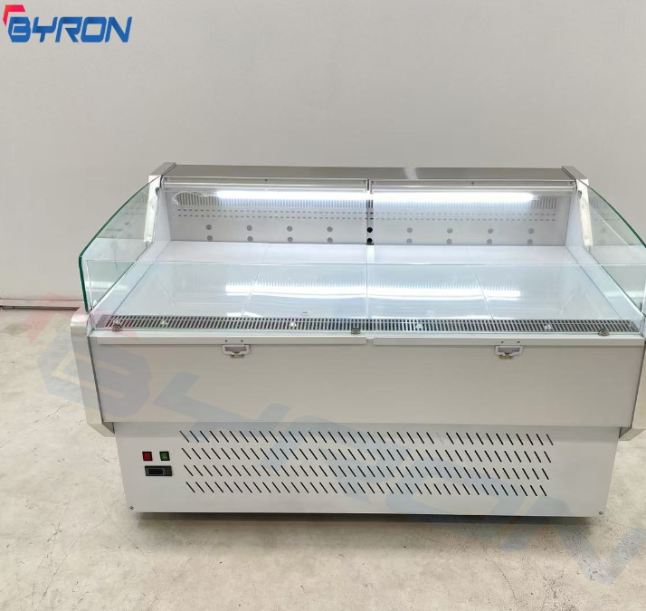 Commercial Refrigerator Meat Display Counter Over Glass Door Fridge Self Service Display Freezer Cooked Food Display