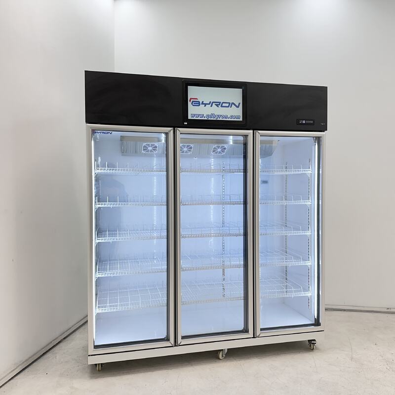 Advertising Screen Vertical Drinks Freezer Display Beverage and Cooler Commercial Refrigerator Showcase With LED Lights