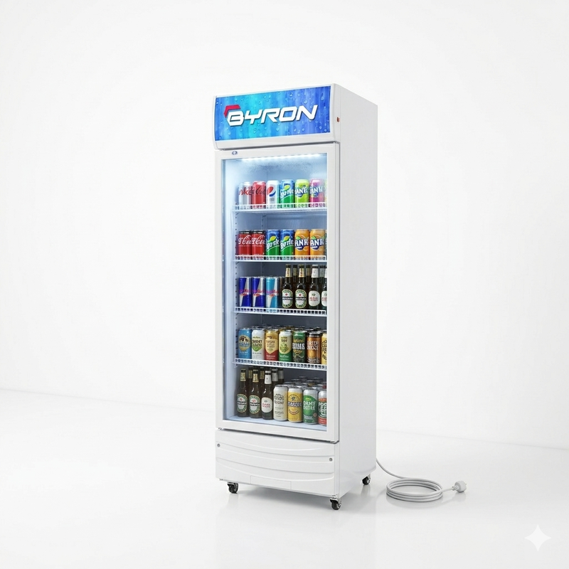 BYRON Upright Commercial Display Refrigerator Direct Cooling Glass Door Merchandiser Cooler for Beer Energy Drinks Beverages