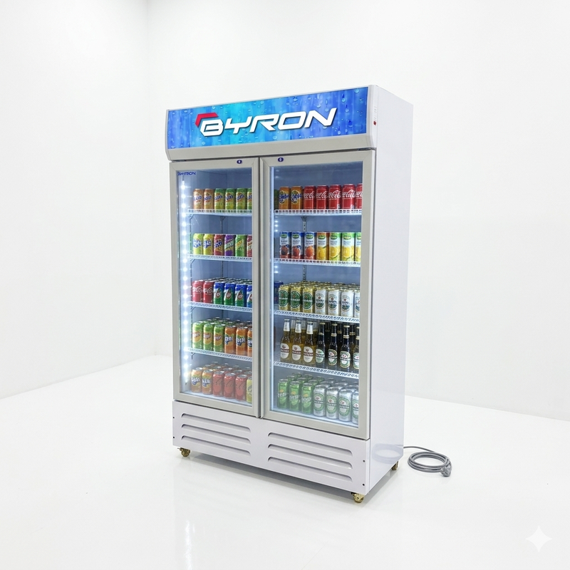 BYRON Upright Commercial Display Refrigerator Direct Cooling Glass Door Merchandiser Cooler for Beer Energy Drinks Beverages