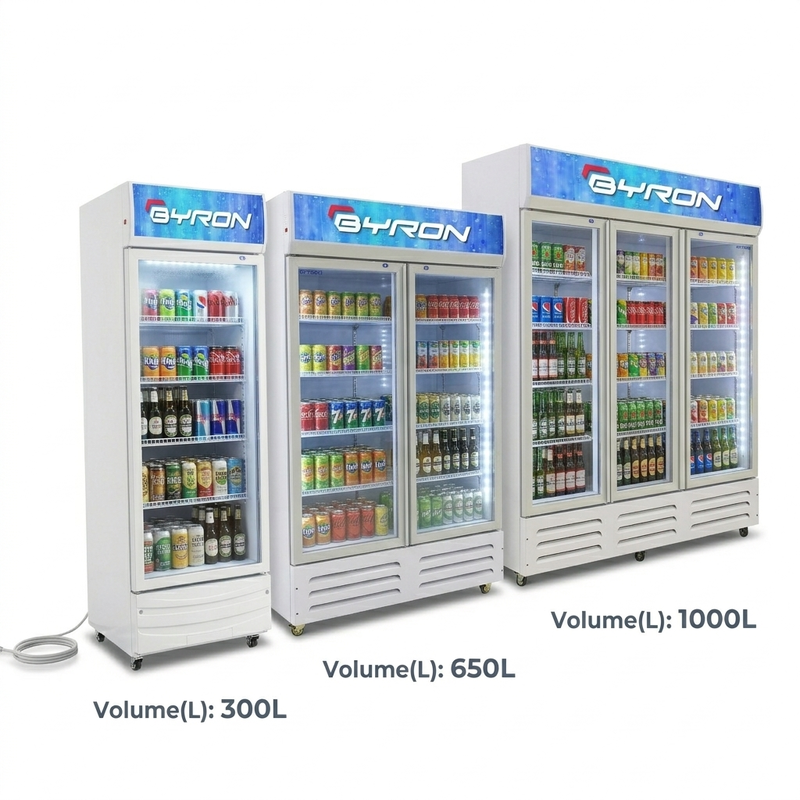 BYRON Upright Commercial Display Refrigerator Direct Cooling Glass Door Merchandiser Cooler for Beer Energy Drinks Beverages