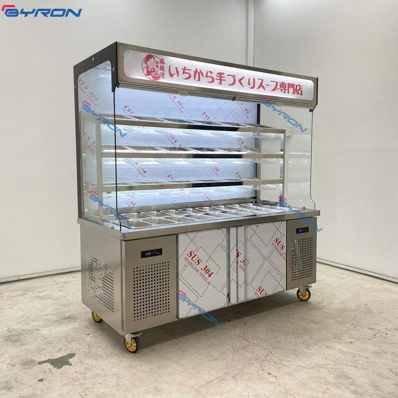 Stainless Steel Refrigerator with Light Box and Double Doors, Suitable for Hot Pot and Spicy Hot Pot Restaurants.