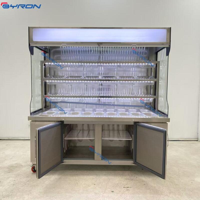 Stainless Steel Refrigerator with Light Box and Double Doors, Suitable for Hot Pot and Spicy Hot Pot Restaurants.