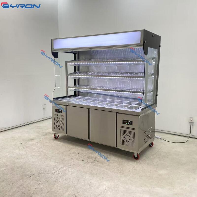 Stainless Steel Refrigerator with Light Box and Double Doors, Suitable for Hot Pot and Spicy Hot Pot Restaurants.