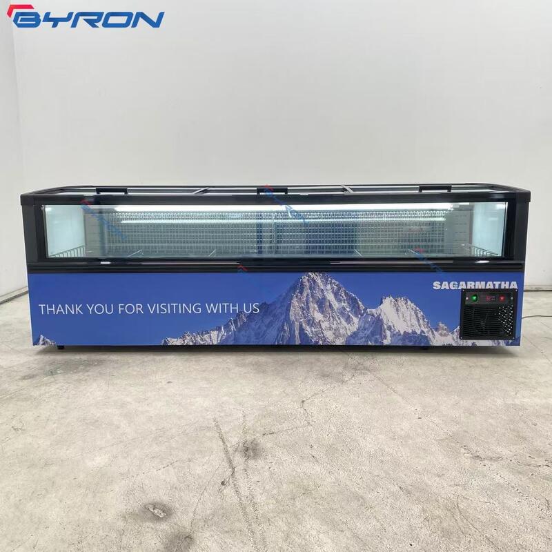 Commercial Combined Island Freezer Curved Glass Top Horizontal Chest Freezer with LED Lighting & Digital Temp Control