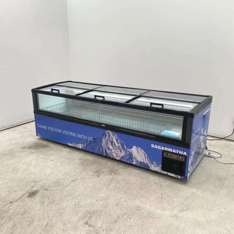 Commercial Combined Island Freezer Curved Glass Top Horizontal Chest Freezer with LED Lighting & Digital Temp Control