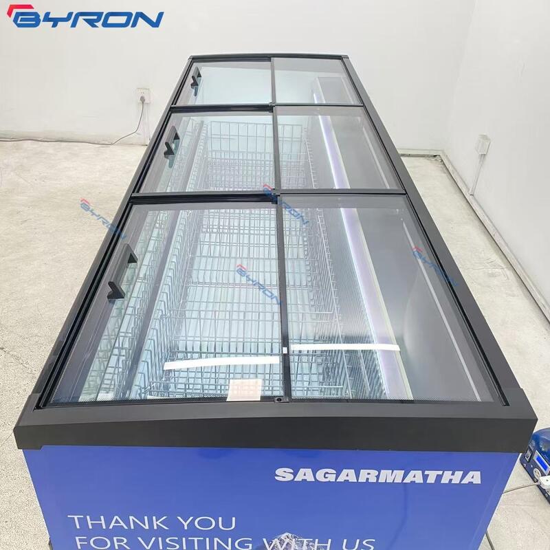 Commercial Combined Island Freezer Curved Glass Top Horizontal Chest Freezer with LED Lighting & Digital Temp Control