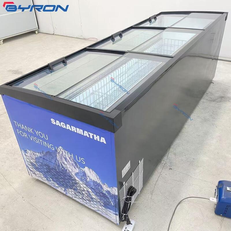 Commercial Combined Island Freezer Curved Glass Top Horizontal Chest Freezer with LED Lighting & Digital Temp Control