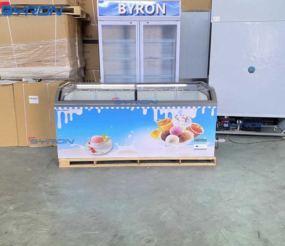 Glass Top Commercial Frozen Refrigeration Sliding Door Meat Island Horizontal Island Chest Freezer