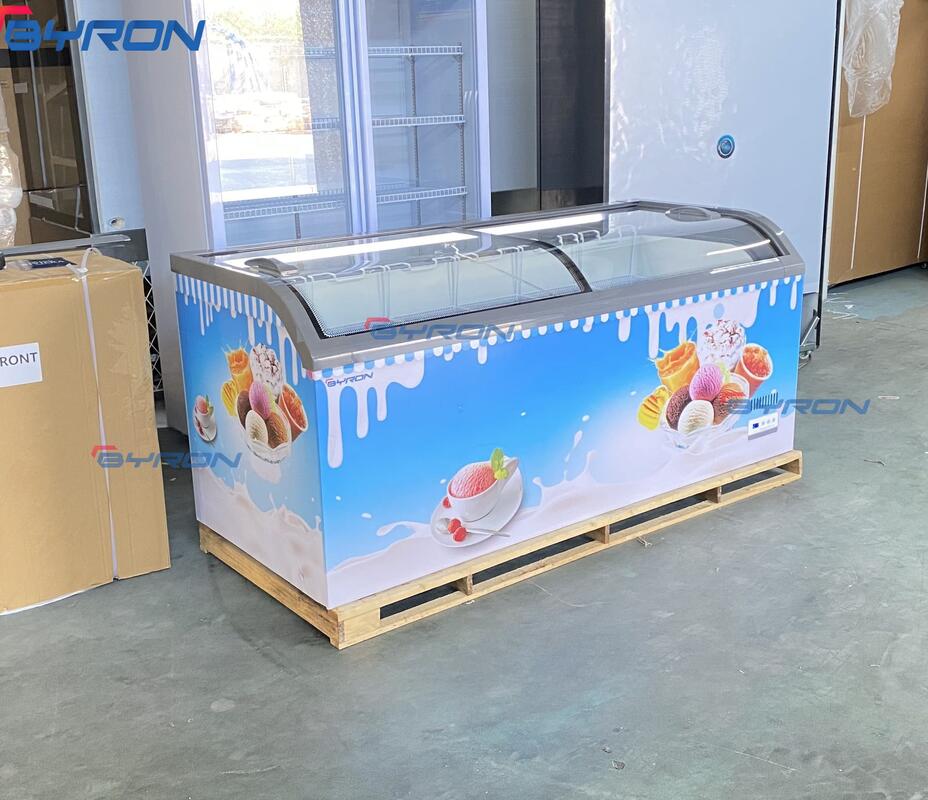 Glass Top Commercial Frozen Refrigeration Sliding Door Meat Island Horizontal Island Chest Freezer