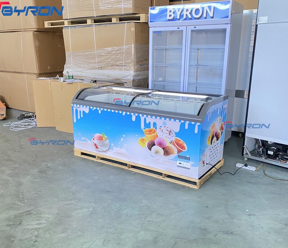 Glass Top Commercial Frozen Refrigeration Sliding Door Meat Island Horizontal Island Chest Freezer