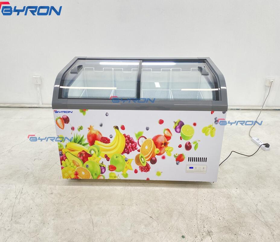 Glass Top Commercial Frozen Refrigeration Sliding Door Meat Island Horizontal Island Chest Freezer