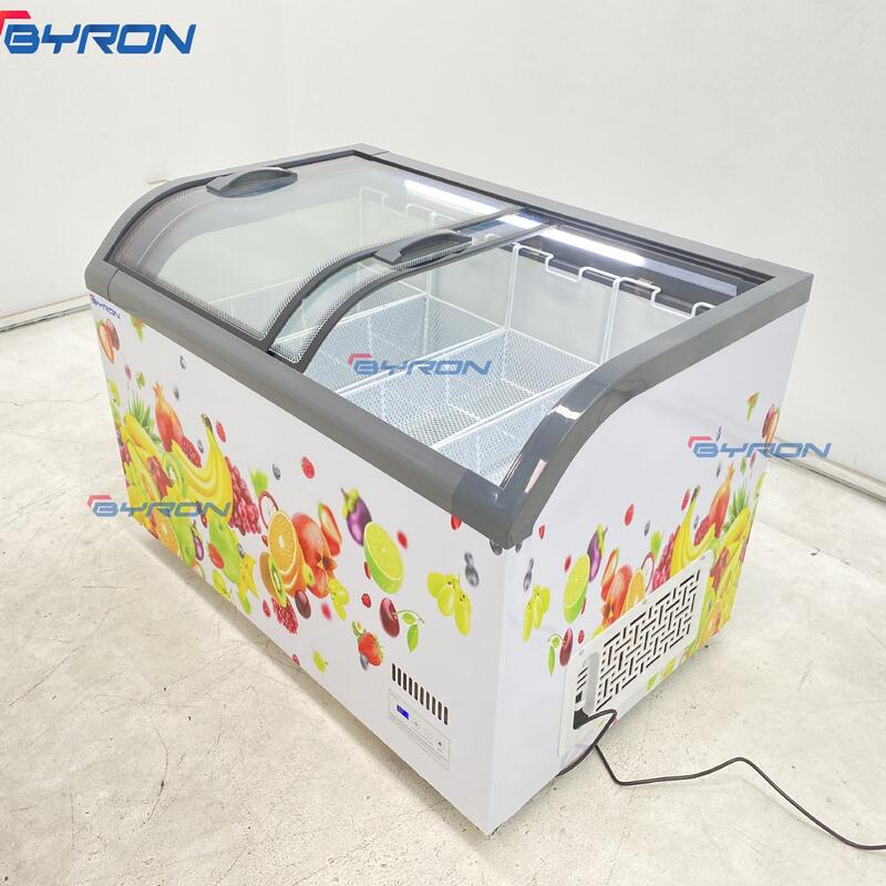 Glass Top Commercial Frozen Refrigeration Sliding Door Meat Island Horizontal Island Chest Freezer