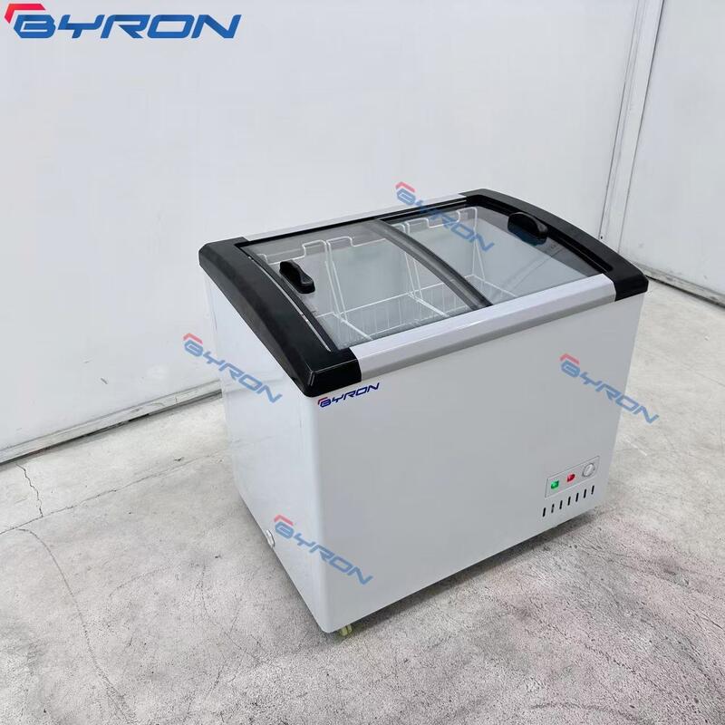 Commercial Curved Sliding Glass Door Chest Ice Cream Display Refrigerator Freezer for Supermarket