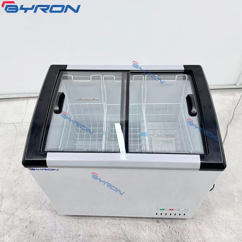 Commercial Curved Sliding Glass Door Chest Ice Cream Display Refrigerator Freezer for Supermarket