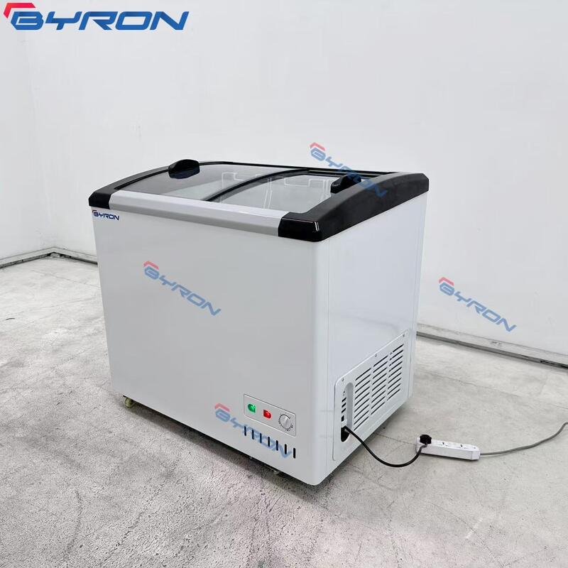 Commercial Curved Sliding Glass Door Chest Ice Cream Display Refrigerator Freezer for Supermarket