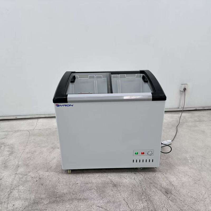 Commercial Curved Sliding Glass Door Chest Ice Cream Display Refrigerator Freezer for Supermarket