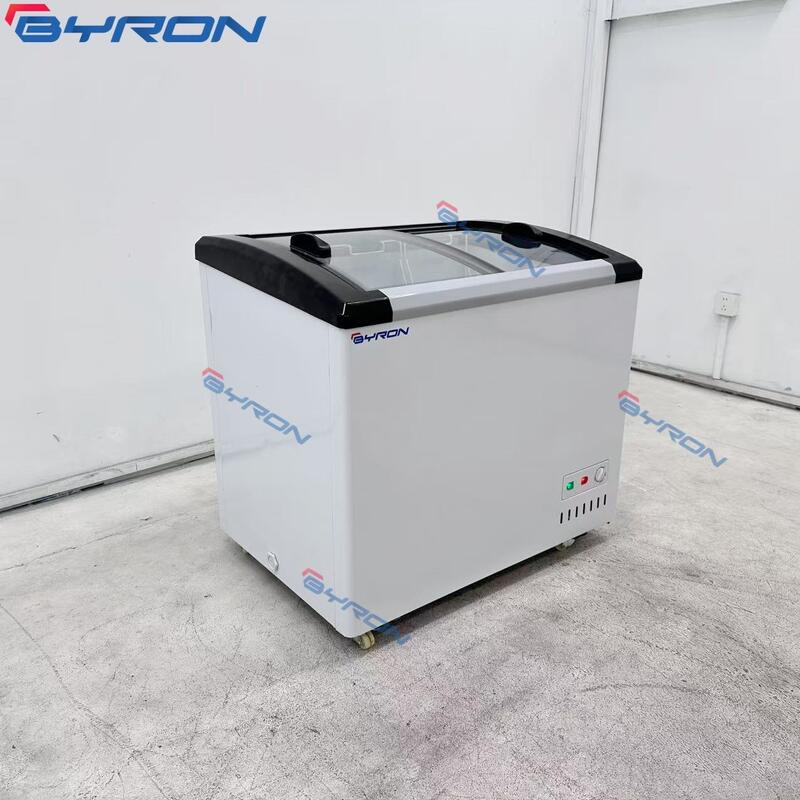 Commercial Curved Sliding Glass Door Chest Ice Cream Display Refrigerator Freezer for Supermarket