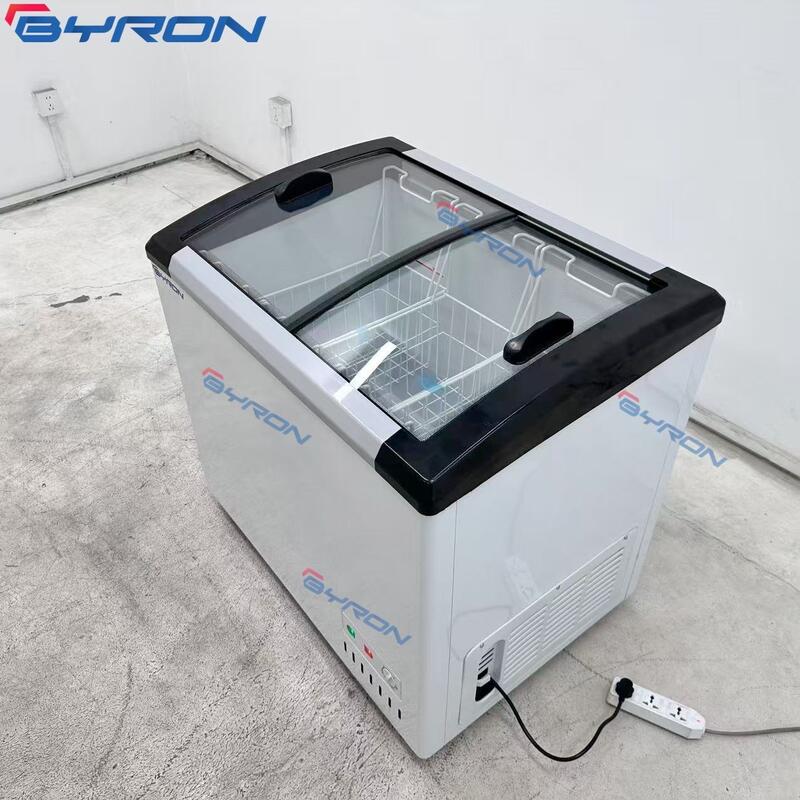 Commercial Curved Sliding Glass Door Chest Ice Cream Display Refrigerator Freezer for Supermarket