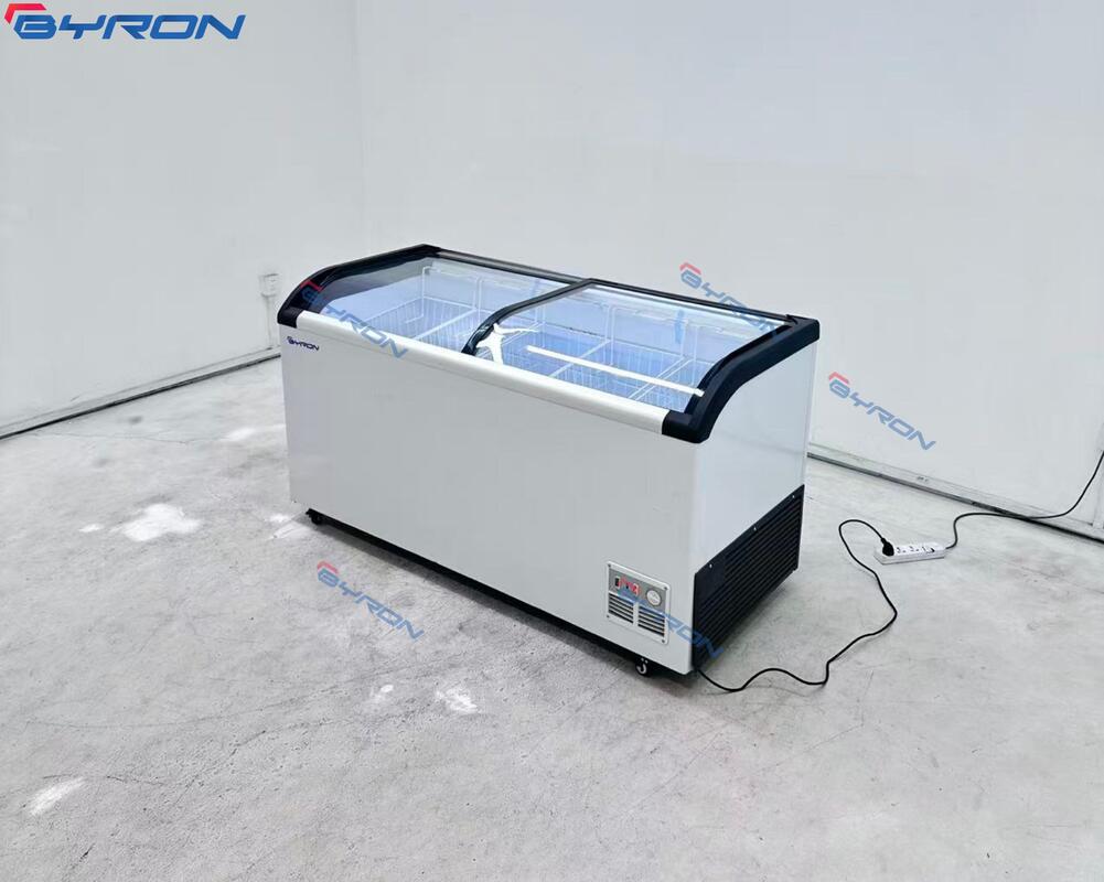 High Quality Curved Glass Door Horizontal Freezer Ice Cream Fridge Display Freezer for Supermarket