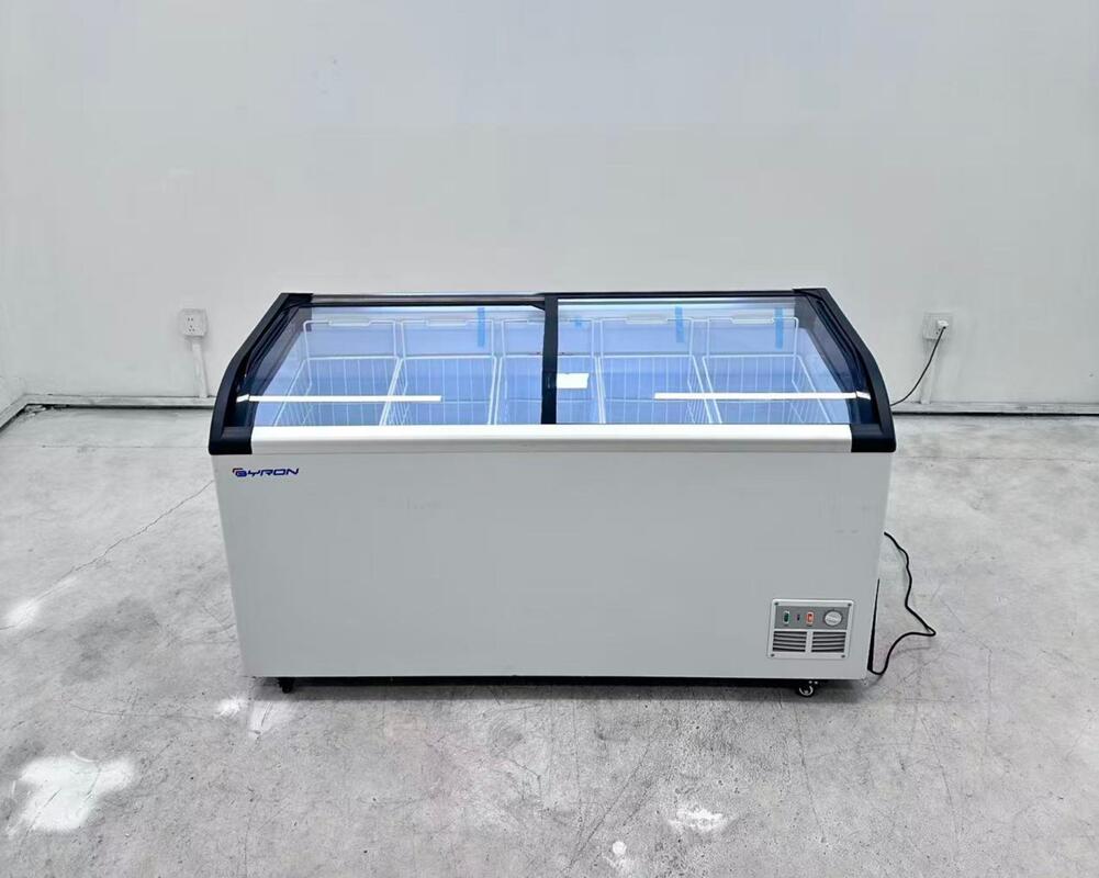 High Quality Curved Glass Door Horizontal Freezer Ice Cream Fridge Display Freezer for Supermarket