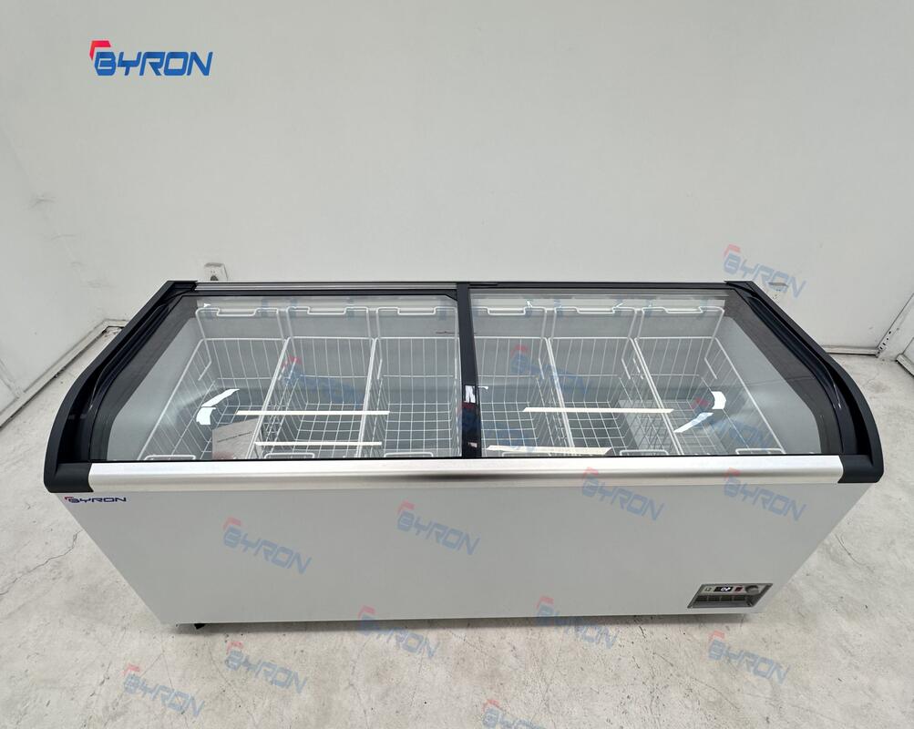 High Quality Curved Glass Door Horizontal Freezer Ice Cream Fridge Display Freezer for Supermarket