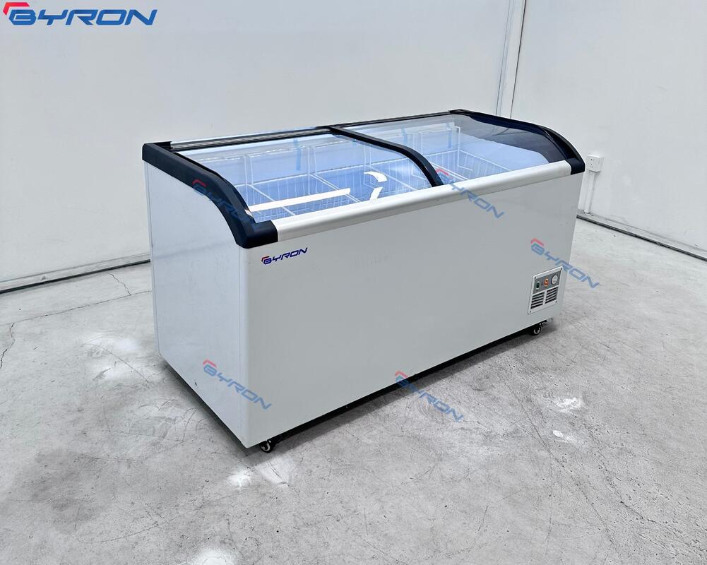 High Quality Curved Glass Door Horizontal Freezer Ice Cream Fridge Display Freezer for Supermarket