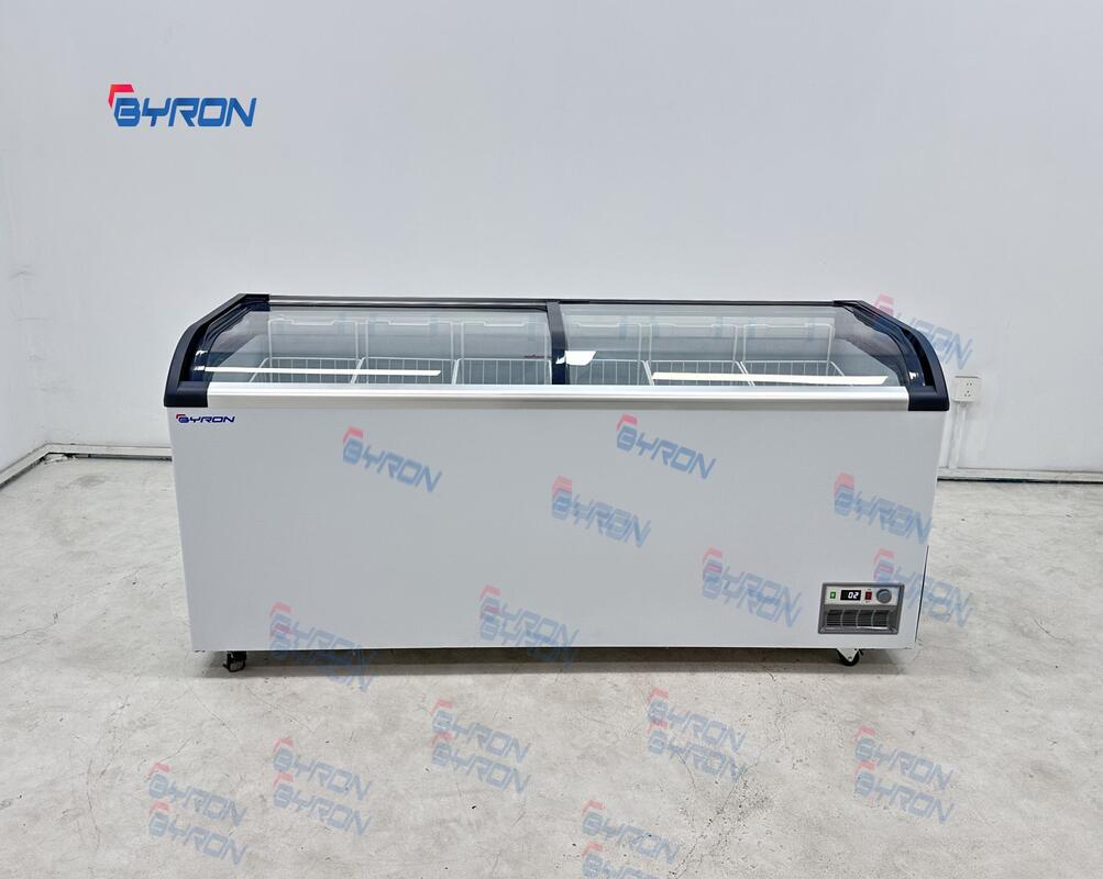 High Quality Curved Glass Door Horizontal Freezer Ice Cream Fridge Display Freezer for Supermarket